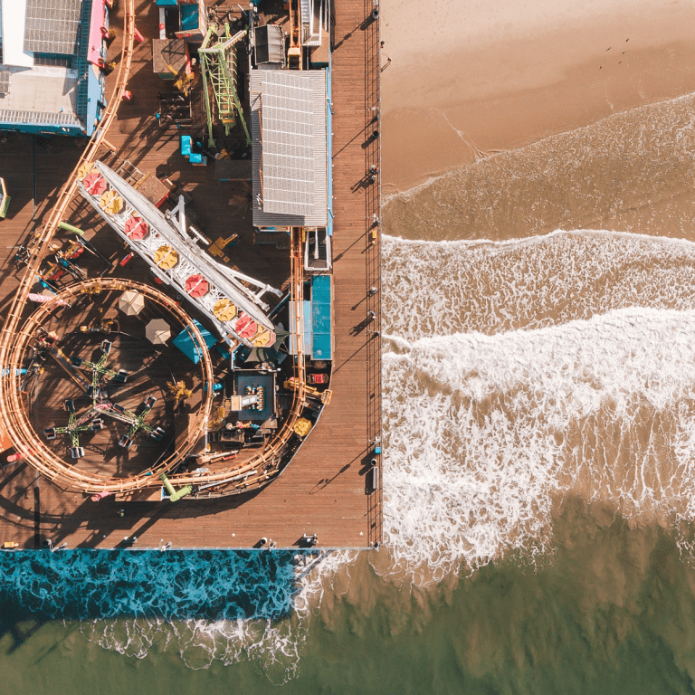 Overhead shot of Santa Monica Pier.