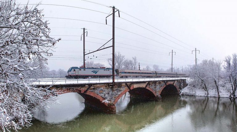 Amtrak train in snow