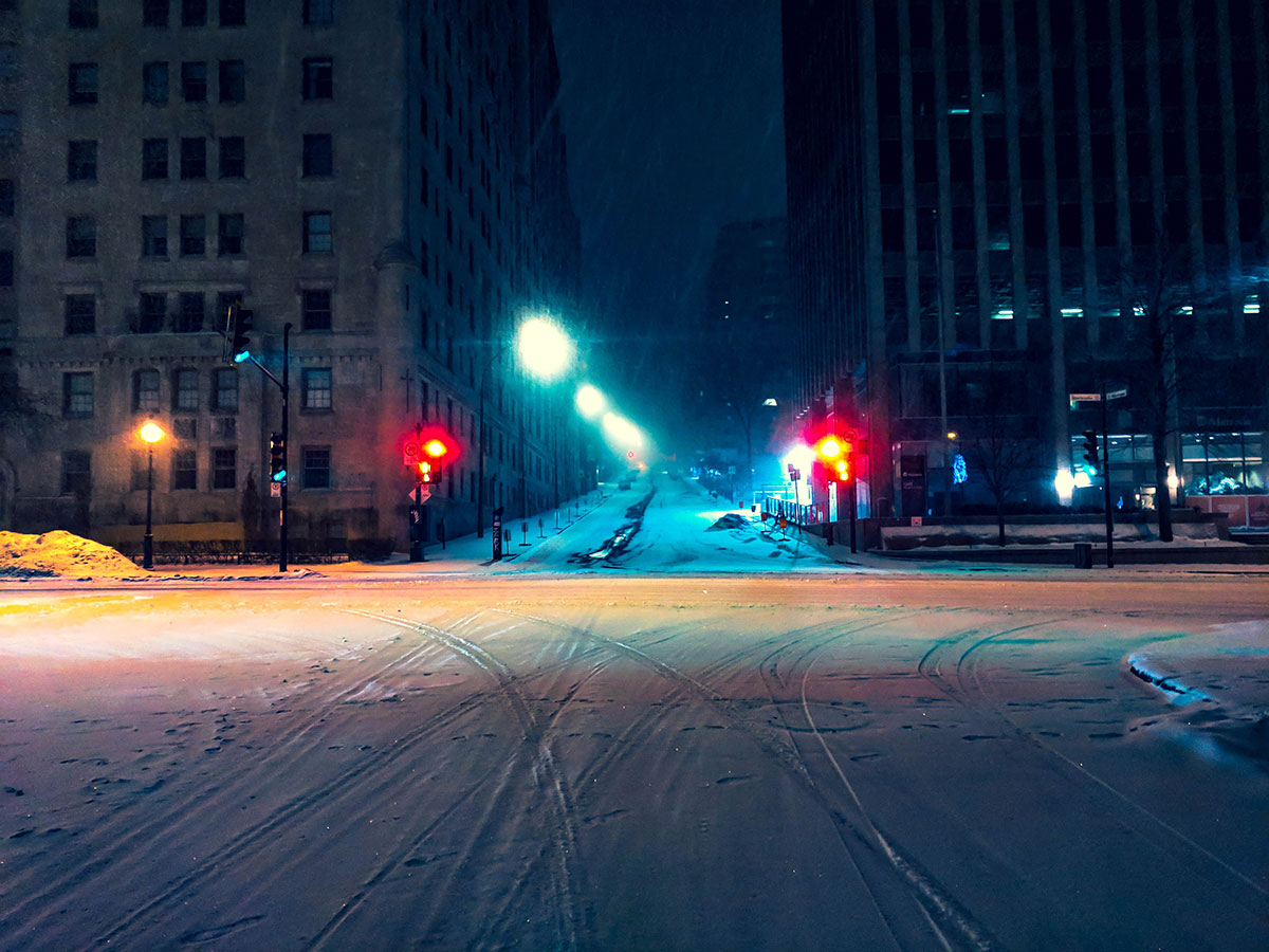 Downtown Montreal in snow