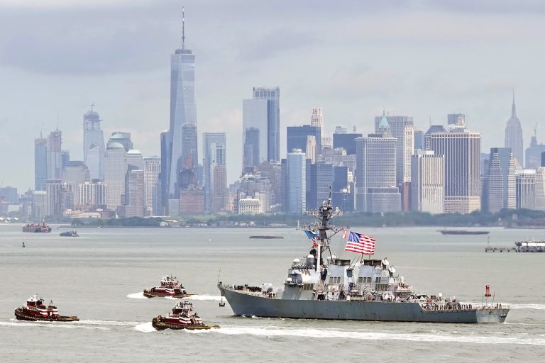 USS Mitscher transits Upper Bay during Fleet Week New York.