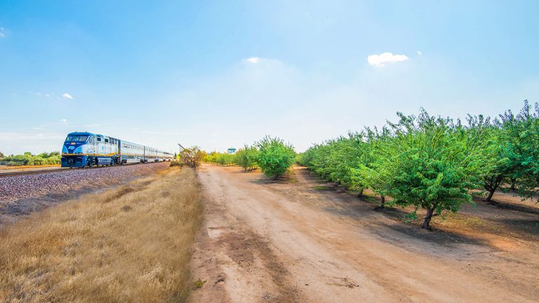 Amtrak train in San Joaquin Valley