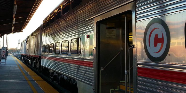 Caltrain sitting at station in San Jose, California