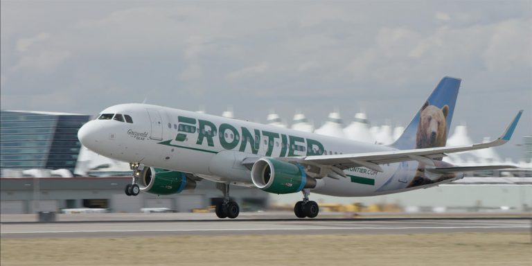 Frontier Airlines taking off from Denver.