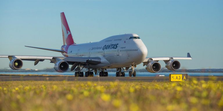 Qantas Boeing 747 departing Sydney.