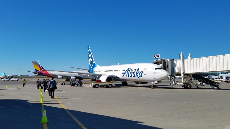 Alaska Airlines' Boeing 737 at the gate in Anchorage.