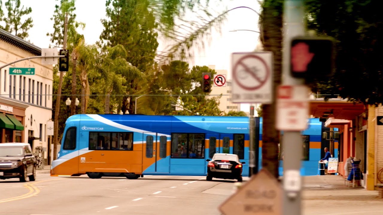 Rendering of future OC Streetcar en route through Santa Ana, California.