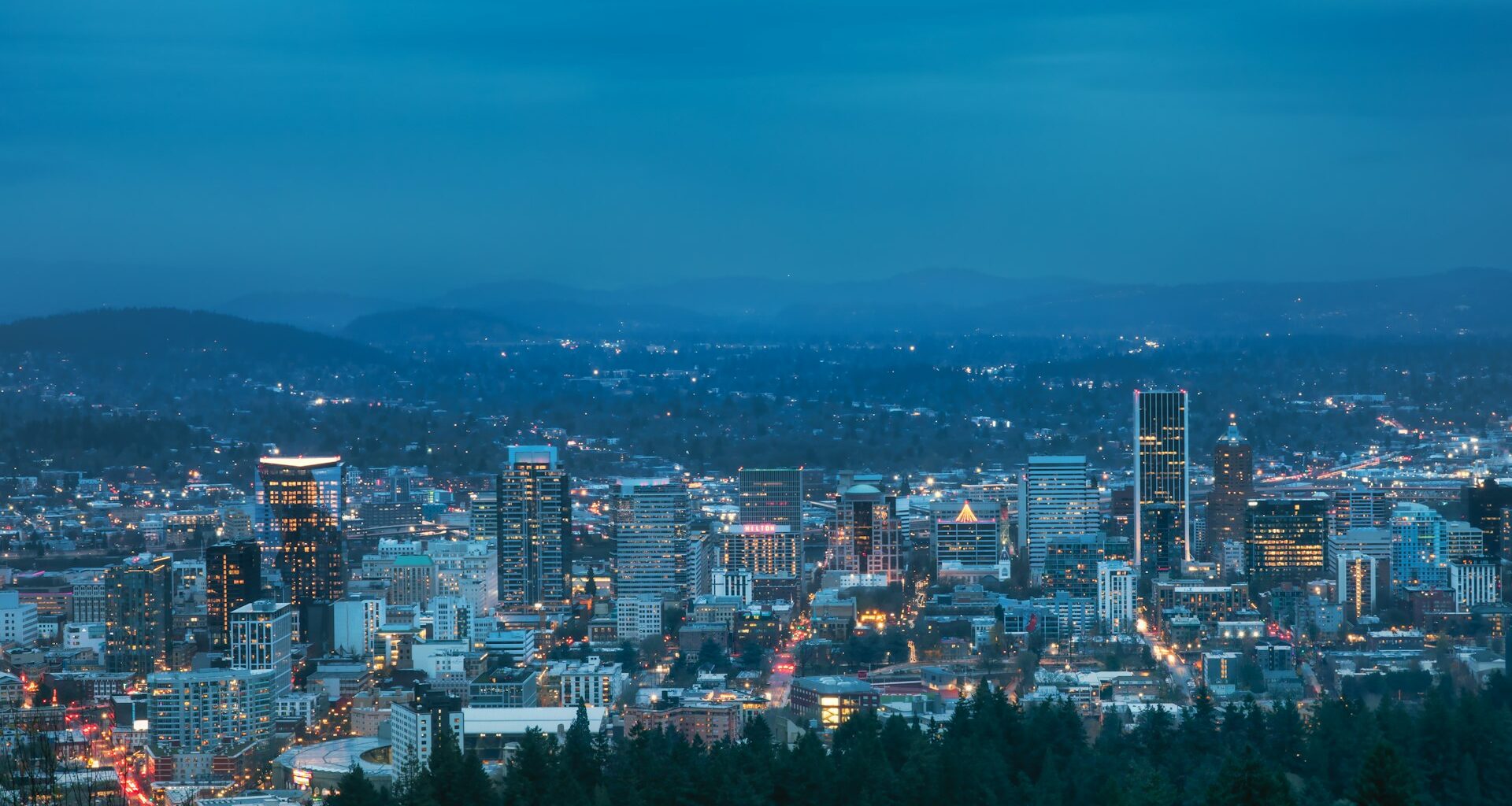 Portland skyline during the blue hour.