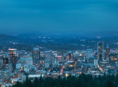 Portland skyline during the blue hour.